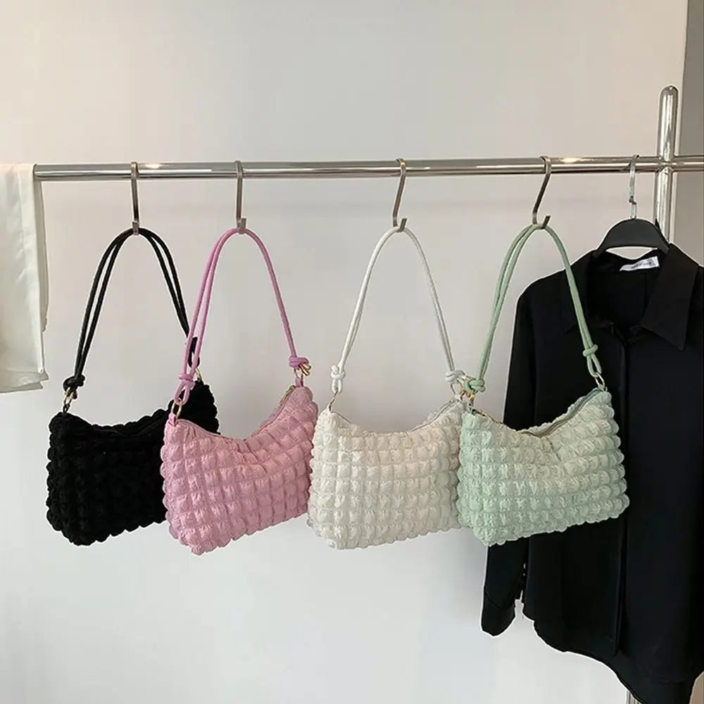Canvas Wrinkle Bag for Women Shoulder Bags Pleated Bubbles Handbags Padded Casual Underarm Quilted Bag Tote Cloud Bag