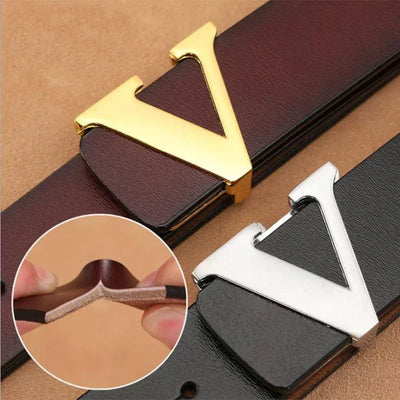 Hochwertiger Glatter Schnallengürtel Herren Echtes Leder Reines Rindsleder Buchstabe V Jeansgürtel für Herren Damen Luxus Herrengürtel Designer