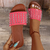 2024 Women Summer New Flat Bottom Rivet Outdoor Beach Large Size Slippers for Leisure, Anti slip Durable Home Sandals