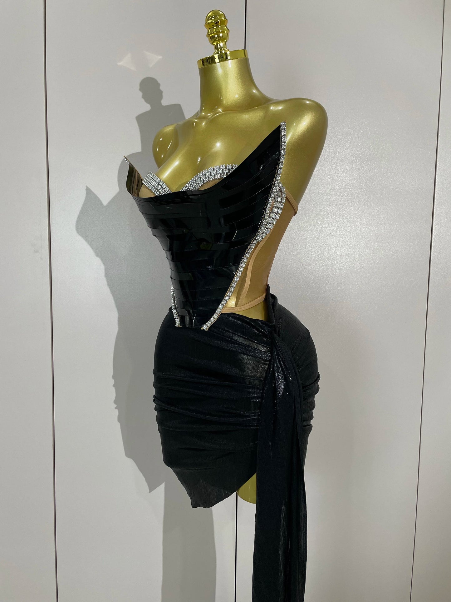 New Sparkly Black Sequin Sexy Top Two Pieces Set Women Celebrate Party Birthday NightClub Performance Dancer Show Stage Outfit