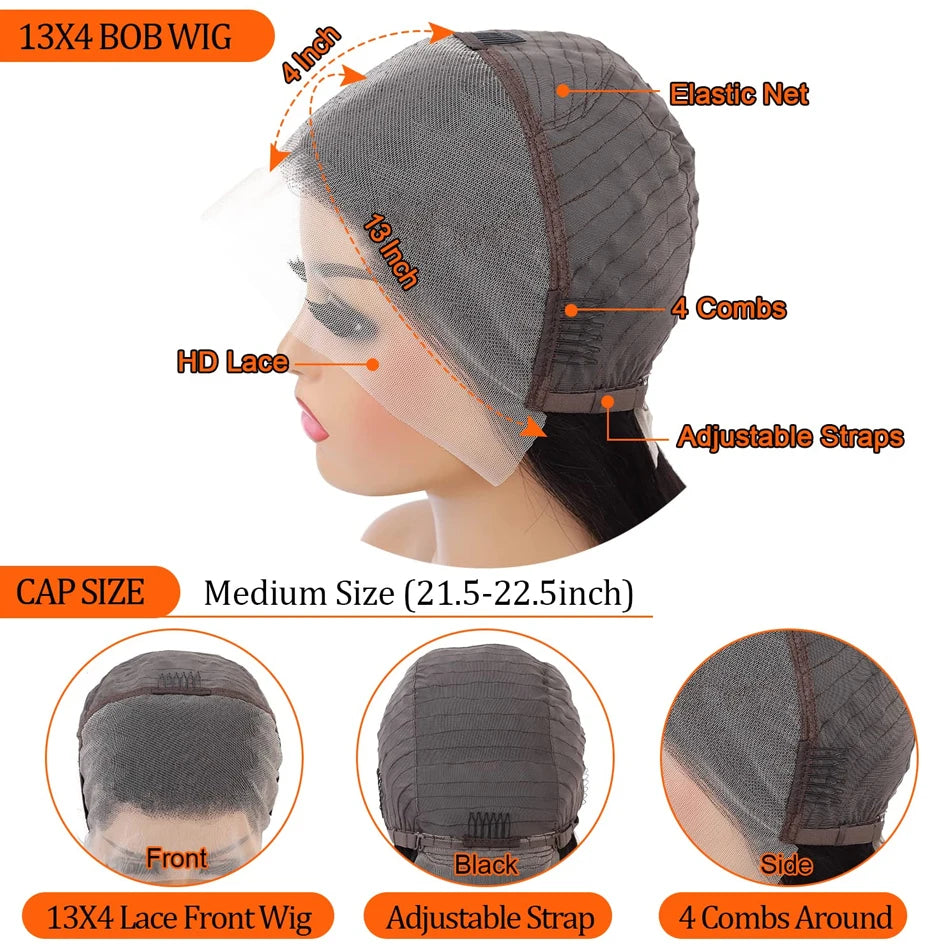 Klebelose Perücke Kurze Krauses Lockiges Bob-Perücke 12A Malaysische Lace-Front Echthaar-Perücken Nasse und Wellige Wasserwelle Bob-Perücke 13x4 Frontalperücke
