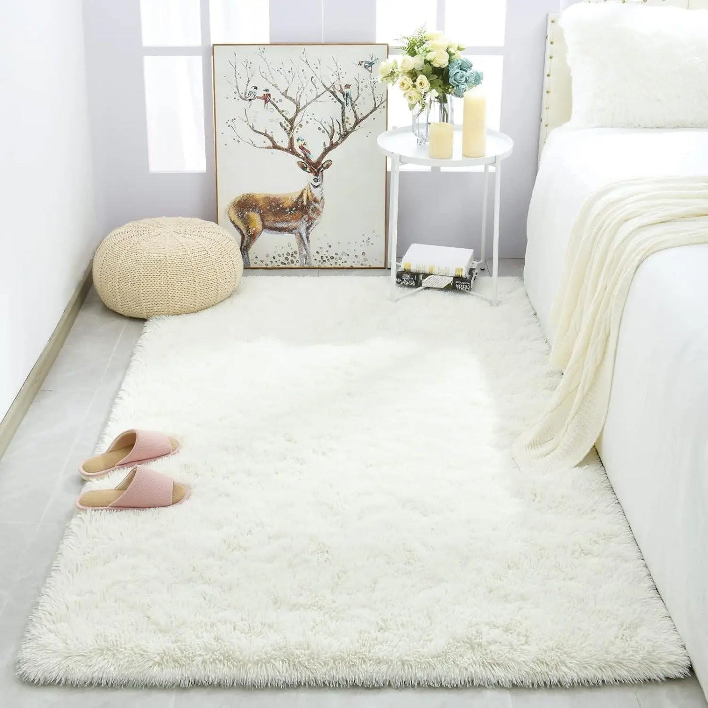 Flauschiger Teppich für das Schlafzimmer, zottelige, flauschige Teppiche für das Schlafzimmer, dicke schwarze Teppiche für das Wohnzimmer, Teppiche für Mädchen und Jungen