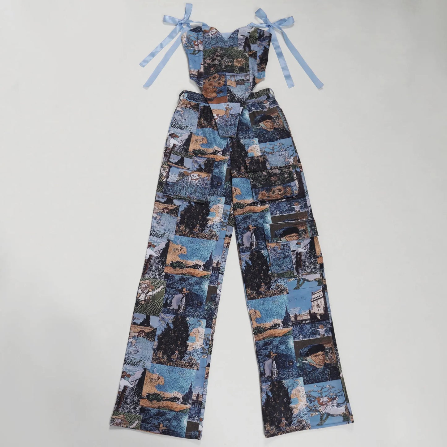 Two Pieces Women Pant Sets Print Matching Set Drawstring Pockets Sleeveless Top Elastic Waist Pants Slim Fit Casual 2026 Spring