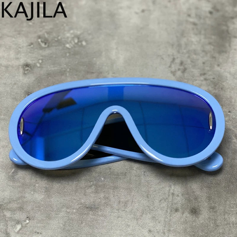 Oversized Wellen-Masken-Sonnenbrille Einteilige Damen-Sport-Y2K-Punk-Sonnenbrille für Damen 2024 Luxusmarke Steampunk-Brillen-Goggle