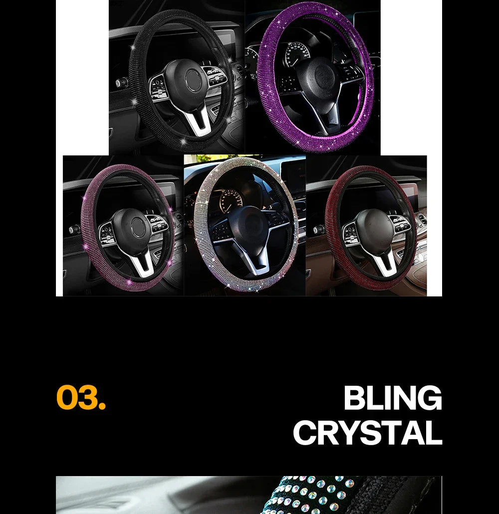 Bling Auto Lenkradabdeckung mit Kristall-Diamant Glitzerndem Auto SUV Strass Lenkradschutz Fahrzeug Auto Dekoration