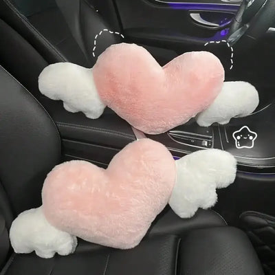 Love Wings Auto-Kopfstütze Plüsch Love Nackenkissen Herzförmiger Plüsch-Stil für Ihren Autositz Autozubehör