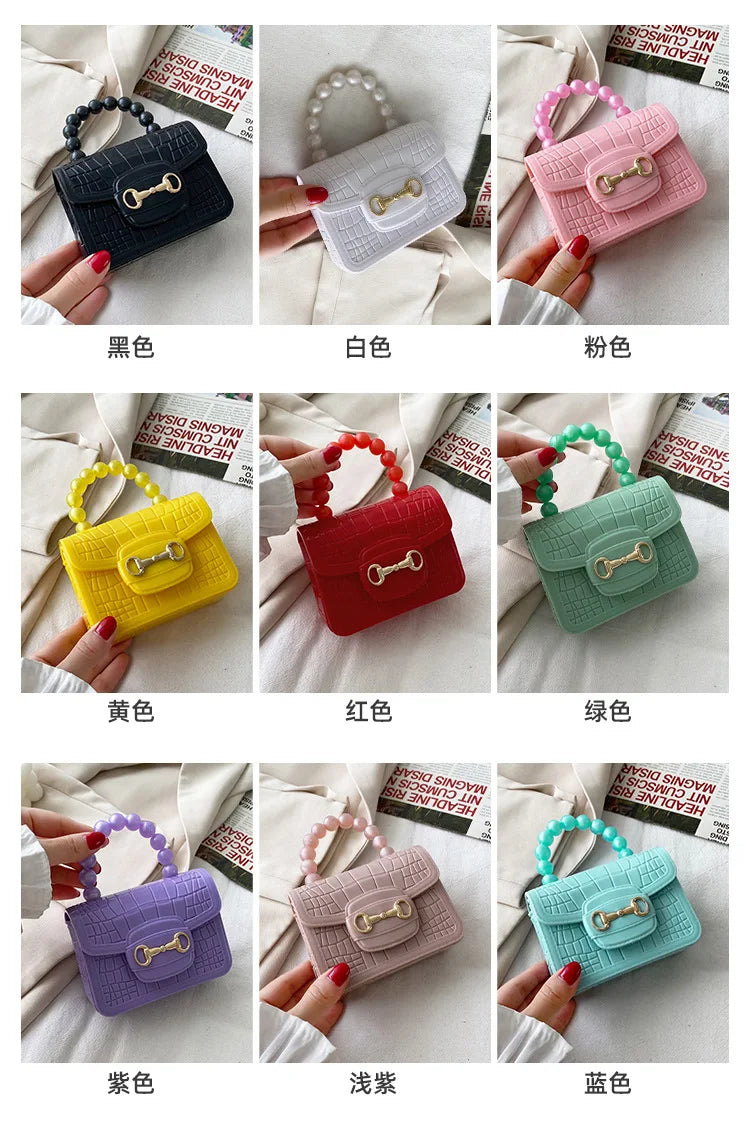 Fashion Mini Handbags PVC Crossbody Coin Purse Crocodile Pattern Pearl Handbag Plastic Small Chain Jelly Bag For Girl Wholesale