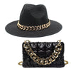 Set Straw Hat and Bag Set Gold Chain Bag Hat Set Ladies Leather Bag Tote Church Fedora Party Jazz Straw Hat