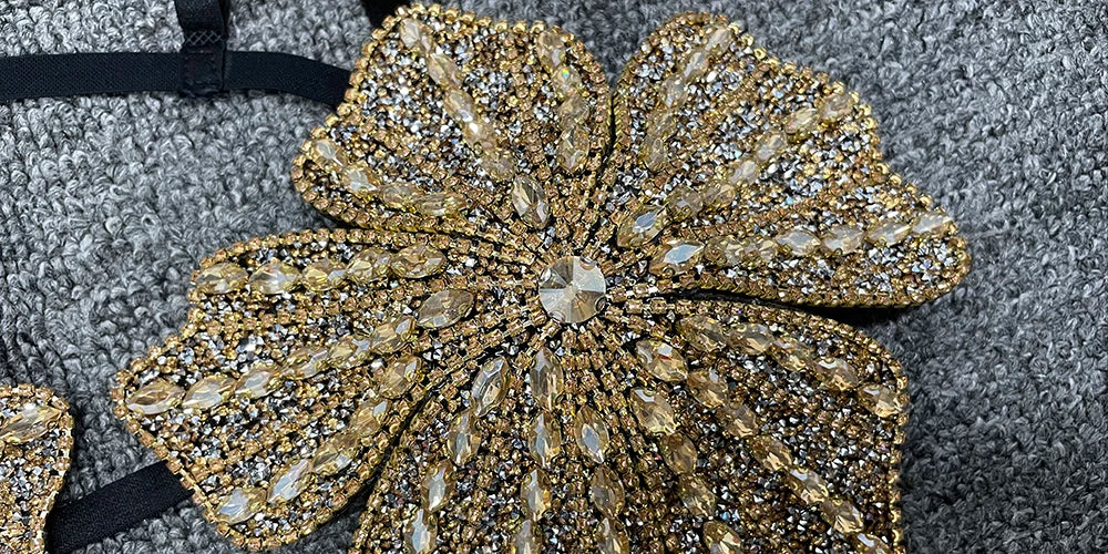 YOUR BUMP CURVE Handmade crystal bra flower embroidery inlaid metal rhinestones short top sexy women beach pool yacht sea party