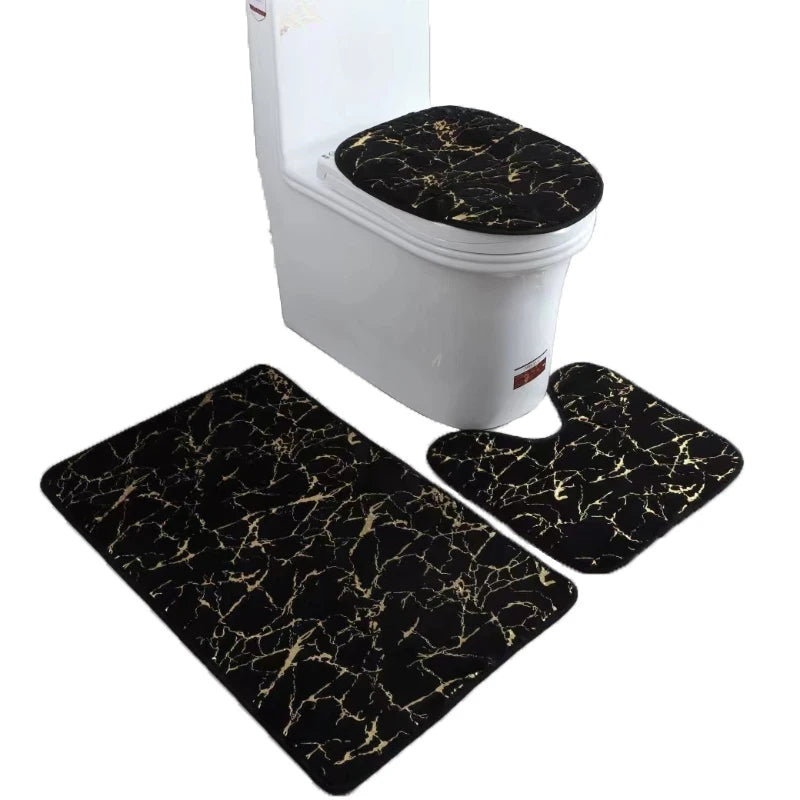 Toilettensitzbezug 3-teiliges Set Badematte Duschraum Bodenmatte Zuhause Badezimmer Anti-Rutsch Saugfähige Fußmatte Badewannen Dekor Teppich