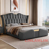 MINGDIBAO Luxuriöses, modernes Polsterbettgestell mit Goldakzenten, Designer-Bett aus echtem Leder, Schlafzimmermöbel in Queen-/King-Size