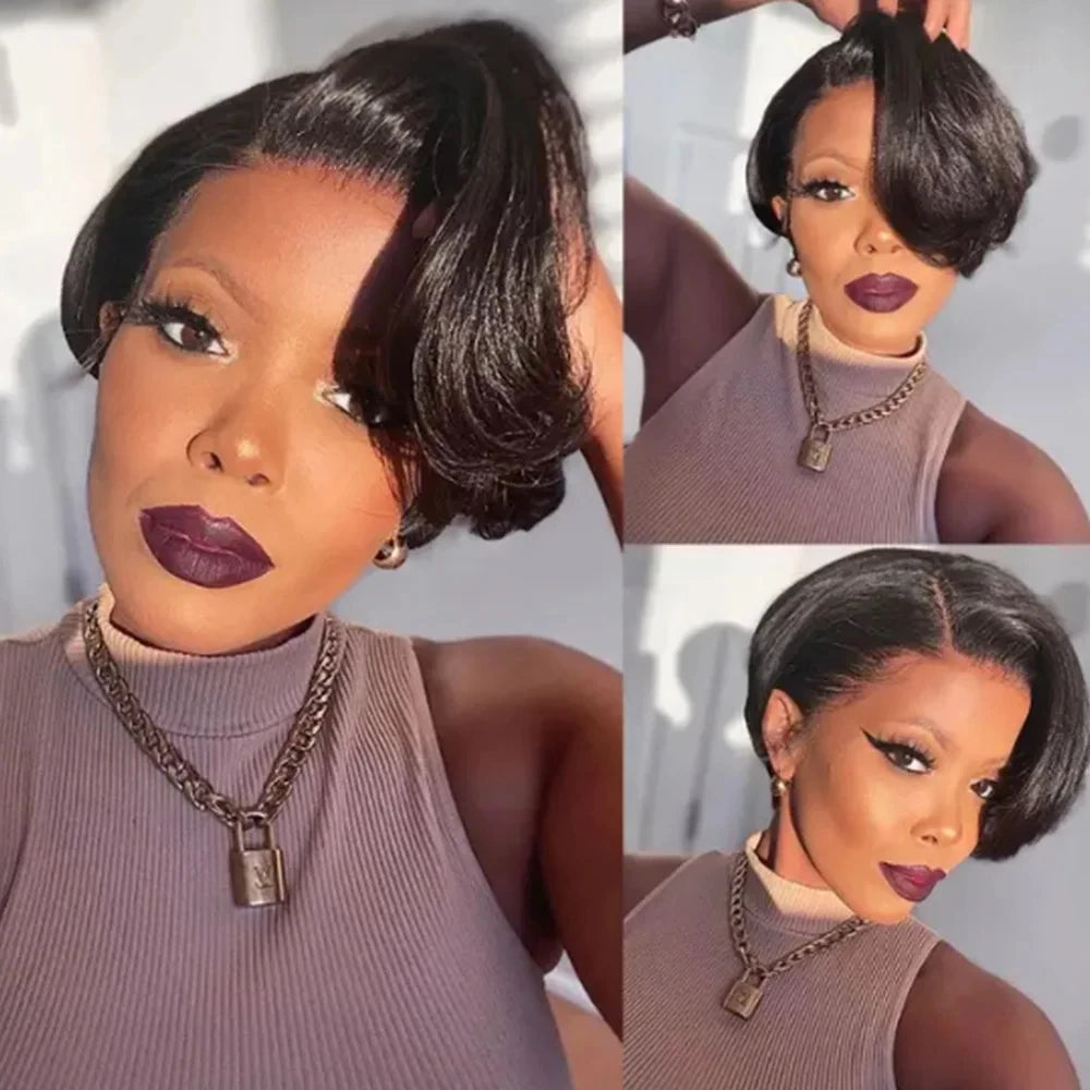 Kurze Bob Perücke Pixie Cut Perücke Glatte Echthaarperücken 13x4 Transparente Lace Front Perücke Für Frauen Highlight Glatte Pixie Cut Perücke
