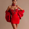 Luxury Red Sparkle Rhinestone Sheath Short Formal Party Dresses With Oversize Bow Cape Sexy Mini Women Birthday Dress