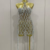 Sexy Sparkly Sequin Diamond Mesh Transparent Two Piece Set Women Celebrate Evening Party Birthday Dress Stage Photo Shoot Wear
