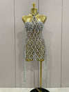 Sexy Sparkly Sequin Diamond Mesh Transparent Two Piece Set Women Celebrate Evening Party Birthday Dress Stage Photo Shoot Wear
