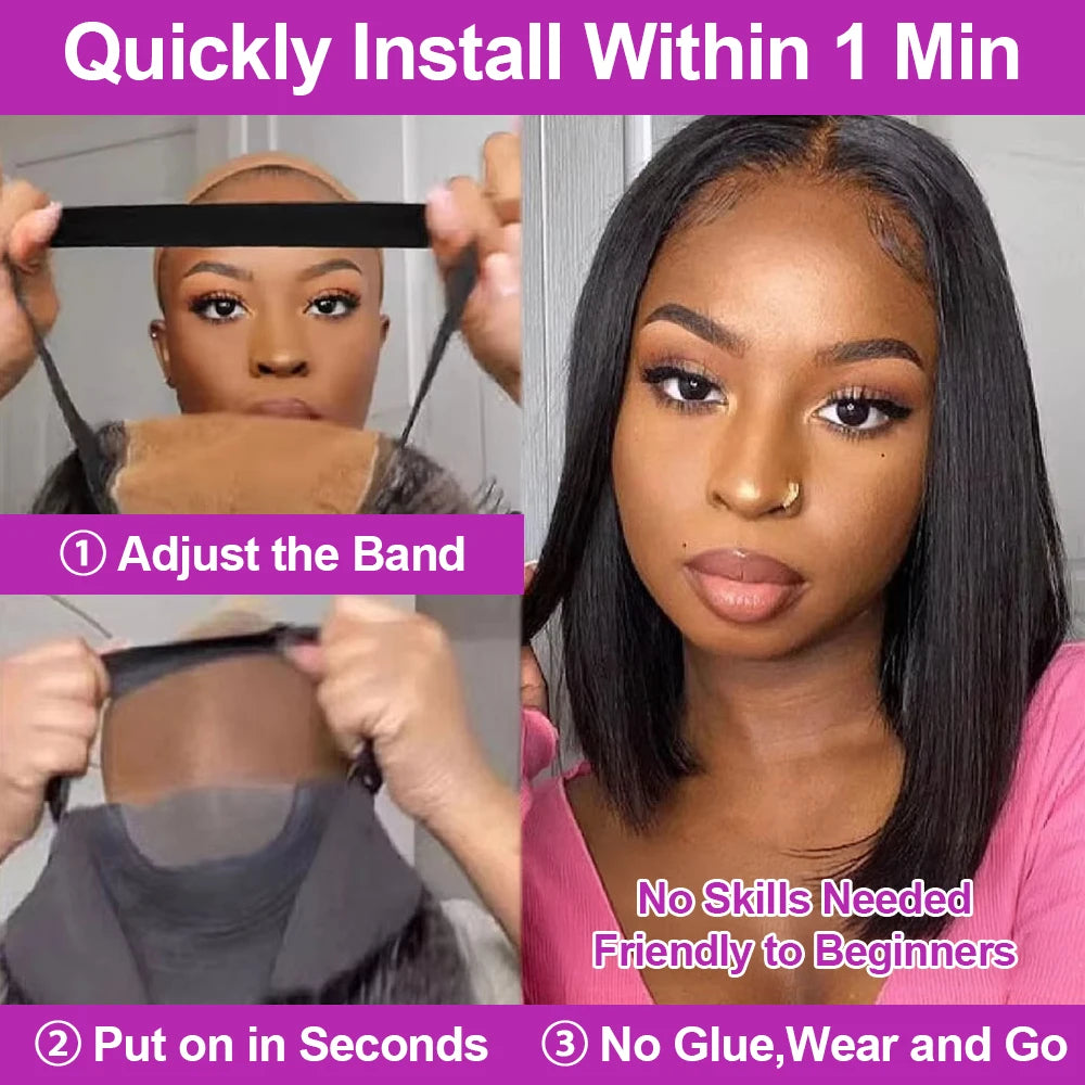 13x4 Glueless Lace Front Perücke Echthaar Glatt 13x6 HD Transparent Lace Frontal Perücken Kurze Bob Perücke für Frauen Remy 250% Dichte