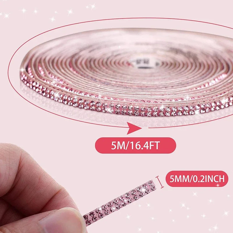 Pink Bling Auto-Zierleisten selbstklebend 5m Strass Auto-Interieur-Zubehör für Frauen Auto Kristall Tür Aufkleber Auto Armaturenbrett s