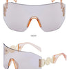 Oversized Shield Rimless Punk Sunglasses Women 2024 Luxury Brand Fashion Winged Sun Glasses For Ladies Shades Eyewear UV400