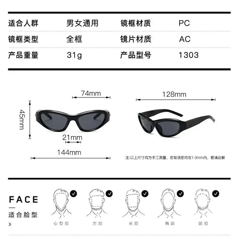 Vintage Punk Sports Sunglasses Women Men Y2K Style Cat Eye Sun Glasses Mirror Fashion Eyewear 2000s Retro Shades Gafas De Sol