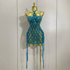 Sexy Sparkly Sequin Diamond Mesh Transparent Two Piece Set Women Celebrate Evening Party Birthday Dress Stage Photo Shoot Wear