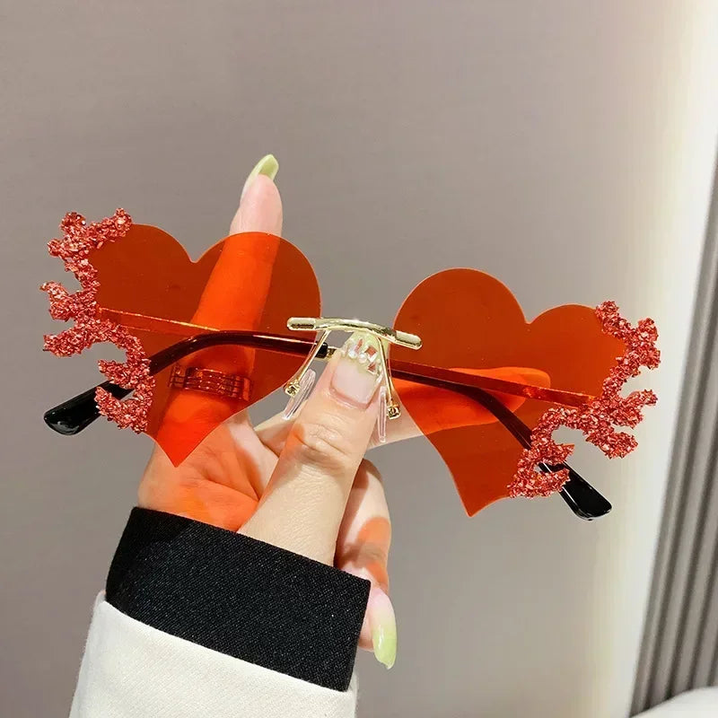 Randlose Sonnenbrille Damen Luxusmarke Strass Sonnenbrille Damen Niedliche Herzform Punk Party Brille очки від сонця женские