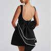 Elegant Pearl Bow Backless Short Dress Women's Sleeveless Party Cute Mini Dresses Black White Pink Chic Birthday Evening Y2K New