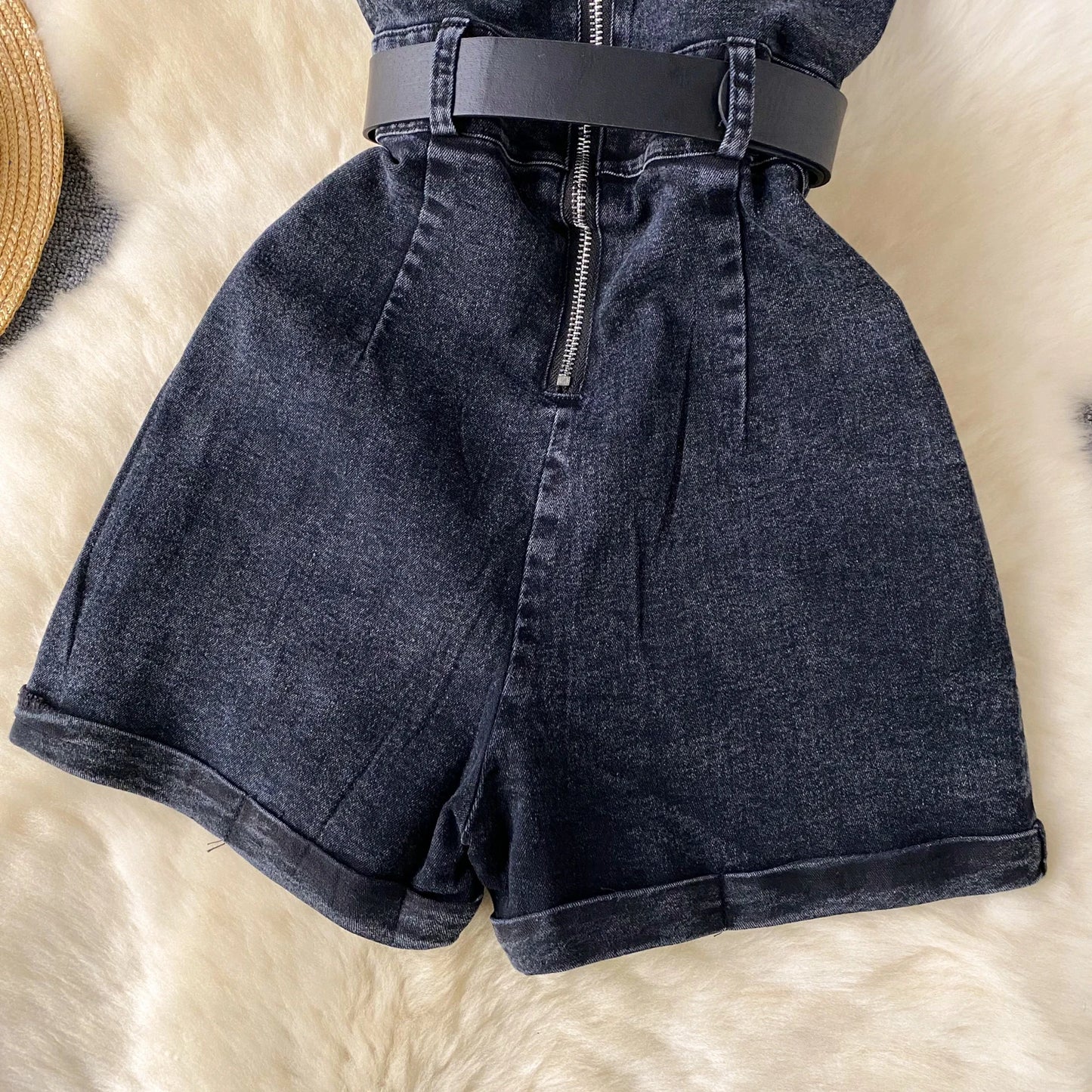 Damen Jeans Jumpsuit Sommer Playsuit Mode Hot Drill Hoher Bund Schmal Ärmellos Trägerlos Gürtel Outfits