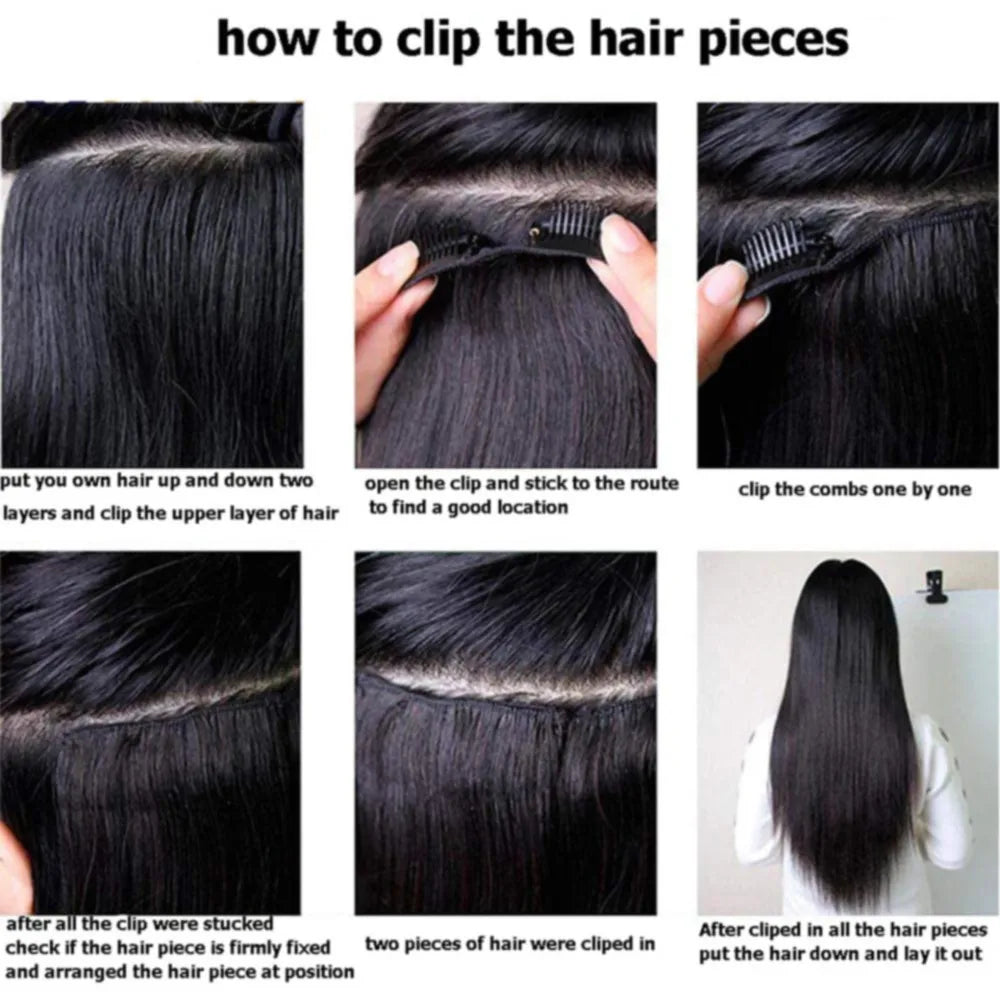 Seamless Clip ins Extensions Human Hair Straight Brazilian Remy Real Natural Hair 8Pcs 120G/Set Clip on Human Hair Extensions