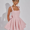Mozision Pailletten-Kleid mit Schleife am Rücken, rückenfrei, sexy Mini-Kleid für Damen, modisches Etuikleid mit eckigem Ausschnitt, ärmellos, hohe Taille, A-Linie, Clubkleid