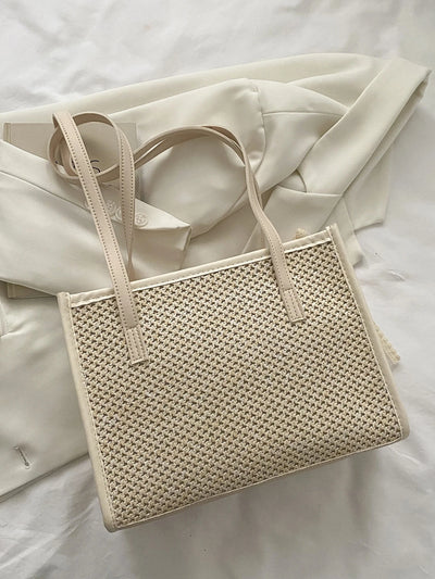 Trendy Lightweight Casual Bow Decor Straw Bag Hollow Out Knitted Flower Tote Bag Large Capacity Shoulder Bag For Teen Girl Women