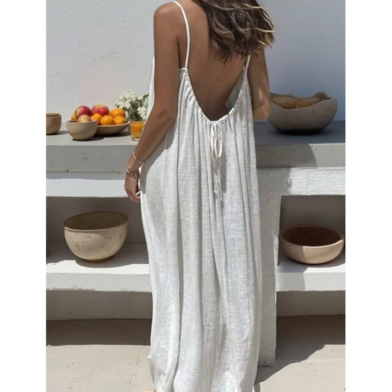 New Arrival Women's Strapless Backless Long Loose Home Dress Comfortable Sleepwear Casual Maxi Dress