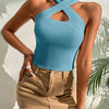 Summer New Women Heart Criss Cross Ribbed Knit Sleeveless Halter Crossfit Y2K Crop Top Clothes Femme Sexy Casual Backless Tank