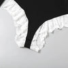 Joskaa Damen Spitze Patchwork Schwarzer Blazer Bodysuit Sexy Tiefer V-Ausschnitt Langarm Einteiler Romper Coquette Midnight Clubwear