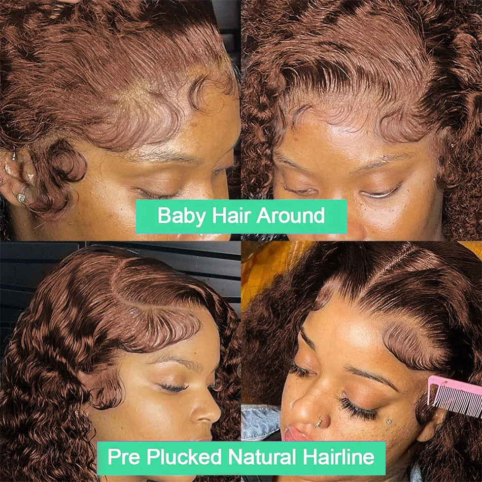 40 30 Inch Chocolate Brown Deep Wave Lace Front Wigs Human Hair #4 Colored 13x4 13x6 Hd Curly Lace Frontal Wigs Pre Plucked