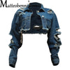 Fashion Zerissene Löcher Langarm Kurze Jeansjacke Damen Trend Streetwear Freizeit Oberbekleidung Damen Doppelknopf Splicing Mantel