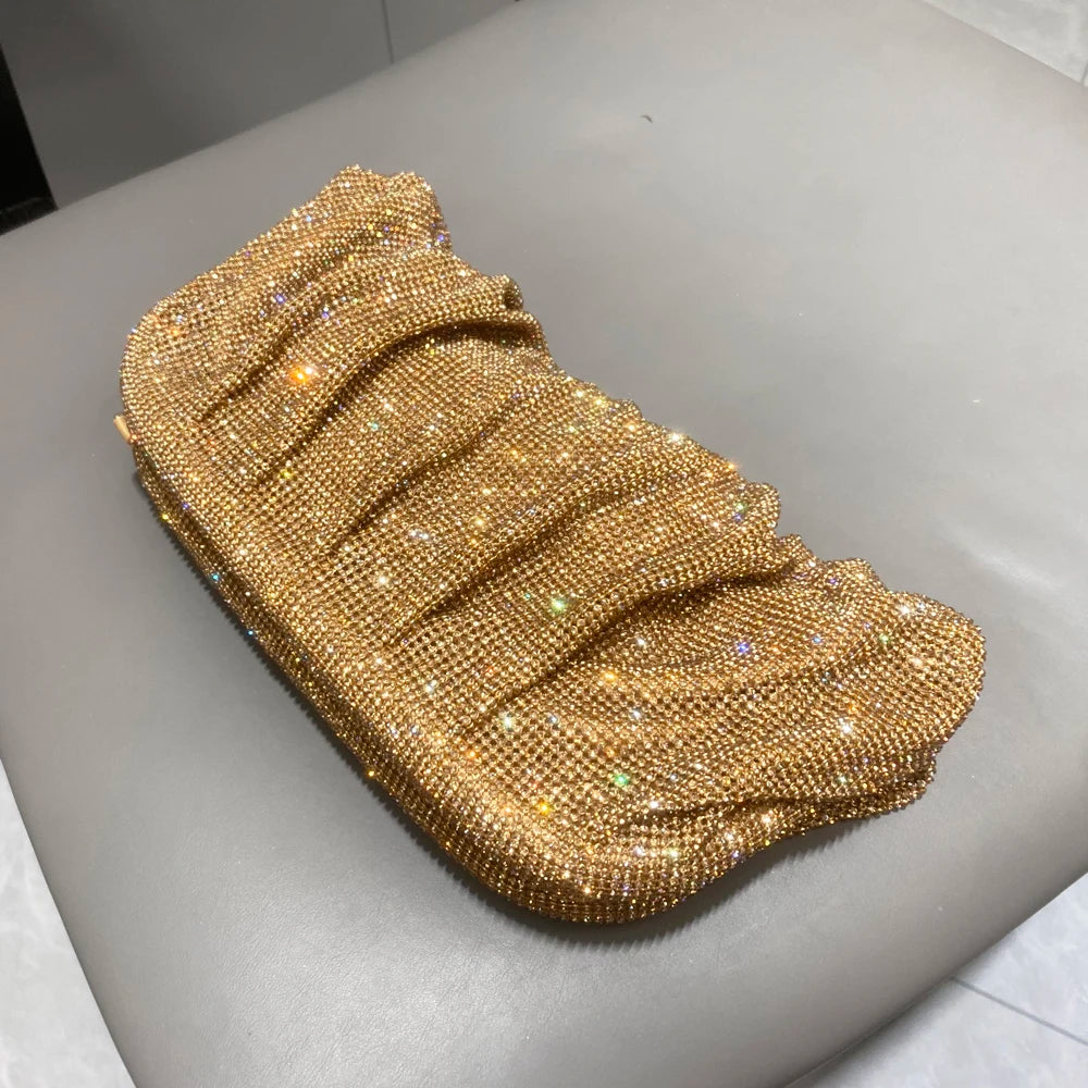 Shiny Rhinestones Handmade Evening Clutch Bags New Folds Purses and Handbags Luxury Designer Wedding Party High Quality