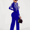 Women Jumpsuit Solid High Collar Hot Drill Mesh Shoulder Cotton Long Sleeves Long Straight Jumpsuit Sexy Party Outfits