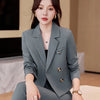 Solid Suits for Women 2024 Spring Fashion Office Ladies Long Sleeve Double Breasted Short Tops Chic Slim High Waisted Pant Suits
