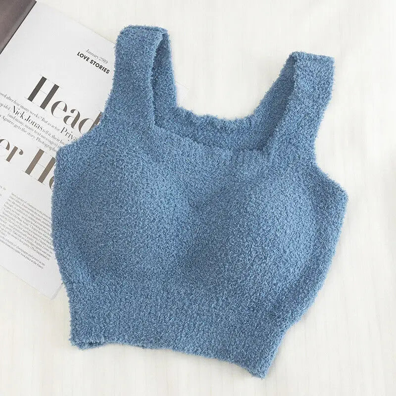 Women'S Winter Warm Fleece Padded Vest Bralette Bra Crop Top Thermal Underwear Solid Color Underwear With Chest Pads Thickened