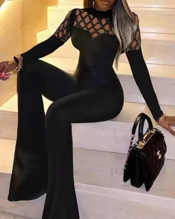 Women's Tight Jumpsuit Spring 2024 New Streetwear Fashion Elegant Splicing Sexy High Waist Long Sleeves Jump Suits for Female