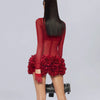 2024 New Sexy Mesh See through Stereoscopic Flowers Red Mini Evening Dress Sweet Woman Birthday Party Dress Performance costume