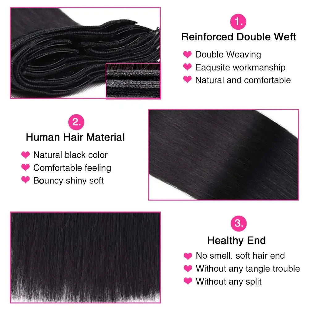Seamless Clip ins Extensions Human Hair Straight Brazilian Remy Real Natural Hair 8Pcs 120G/Set Clip on Human Hair Extensions