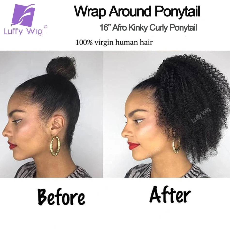 Kordelzug Pferdeschwanz Echthaar 4c Afro Kinky Curly Pferdeschwänze Echtes mongolisches Remy Haar Pferdeschwanz Clip-In Extensions Bundles 120g