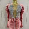 Luxury Sparkly Crystals Sexy Mesh White Velvet Short Dress 2025 Women Elegant Evening Prom Birthday Party Dresses Stage Costume
