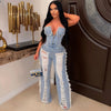 Sibybo Quaste Hollow Out Overalls für Damen Nieten Strass Trägerlos Rückenfrei Jeans Street Fashion Trend Jumpsuit Femme