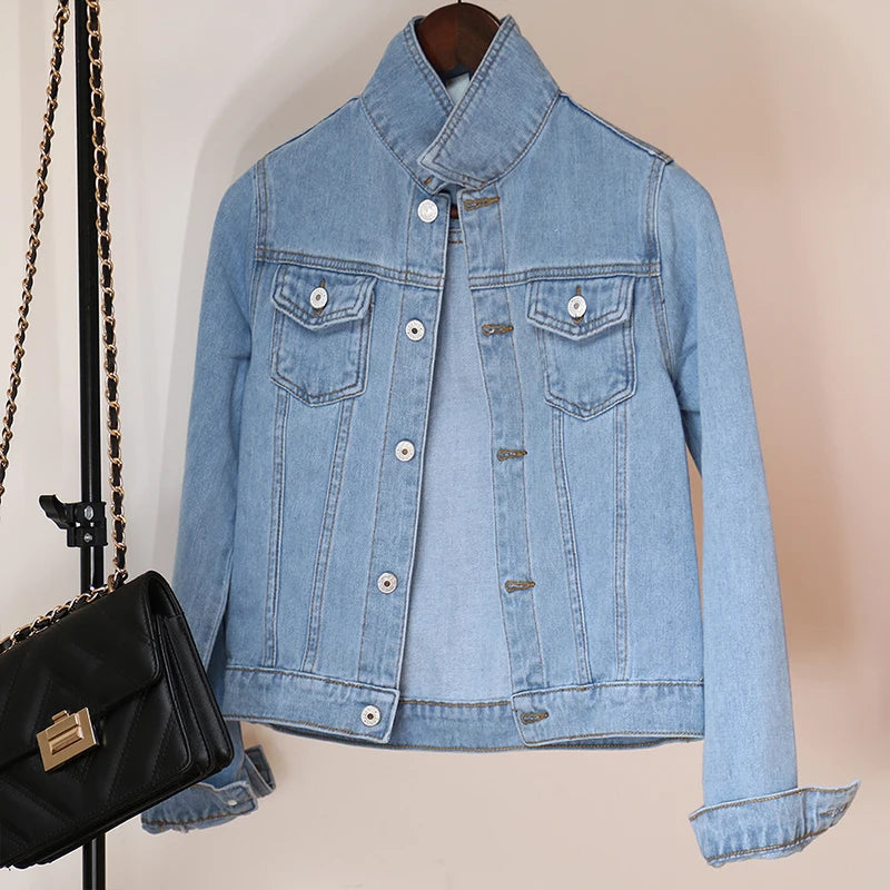 New Women's Denim Jacket Spring and Autumn 2026 Casual Short Denim Jacket Women's Korean Version Solid Color Jacket Clothes