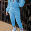 Winter New Plush Two Piece Set Casual Home Warm Suit For Women Fashion Zipper Lapel Pullover Top Elastic Waist Trousers Suit