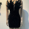 Znaiml Luxuriöse Geburtstagskleider für Damen, mit Federn, Pailletten, trägerlos, tiefem V-Ausschnitt, Schwarz, eng anliegend, Mini-Kleider, sexy Club Party Nacht Abschlussball Robe