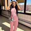 Two Piece Versatile Solid Color Sports And Leisure Set, Women's Cotton Slim Fit T-shirt Paired With Loose Jogging Pants