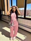 Two Piece Versatile Solid Color Sports And Leisure Set, Women's Cotton Slim Fit T-shirt Paired With Loose Jogging Pants